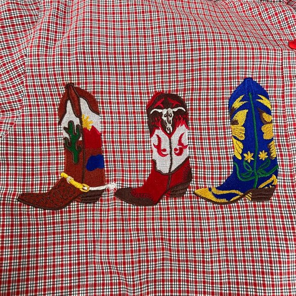 Vintage Embroidered Cowboy Boot Shirt Coastal Cowgirl Western Rodeo Top Blouse - Picture 9 of 13